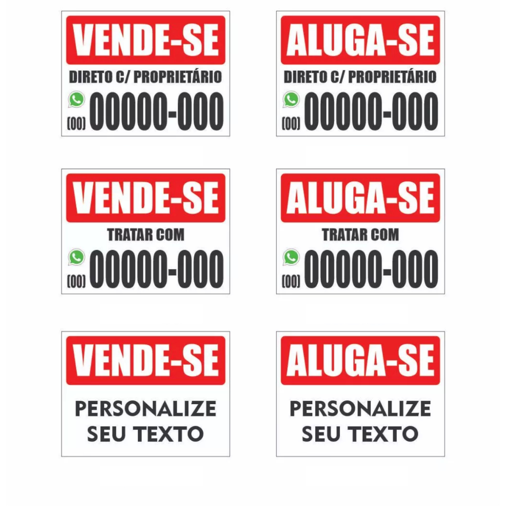 Placa Vende-se ou Aluga-se Imóvel Casa Terreno Apartamento Sinalização Imobiliária