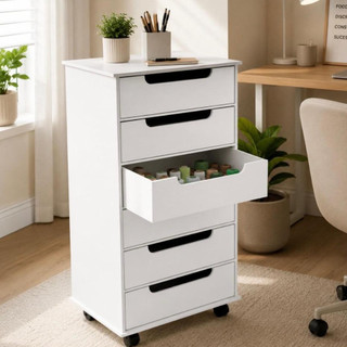 Gaveteiro MDF Branco 6 Gavetas Rodízios Organizador Escritório Home Office Arquivos Docum…
