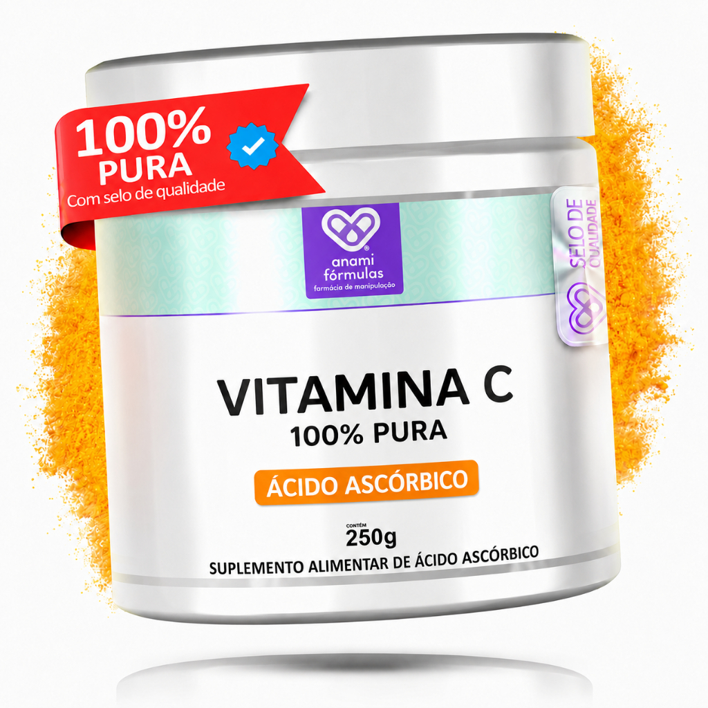Vitamina C em Pó Ácido Ascórbico 250g 100% Pura Anami Fórmulas | Suplemento Alimentar | Sabor Natural | Fácil Diluição