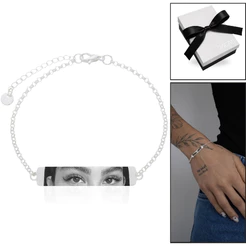 Pulseira Olhar Personalizada Banhado em Prata Elegância no Seu Estilo Gravação a Laser Unissex
