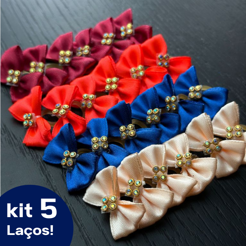 Kit 5 Laços Mini Pet Acessórios Pet Shop Lacinhos Laço Pequeno para Cachorro Gato Coelho Revenda Pet