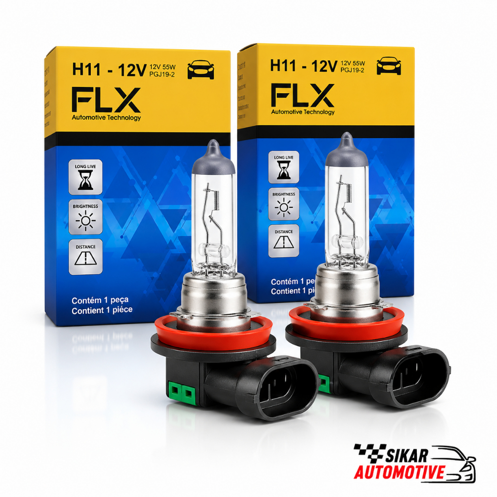 Par Lâmpada Halógena H11 FLX 12V 55W PGJ19-2 Farol Baixo Neblina Plug Play Kit 2 Peças