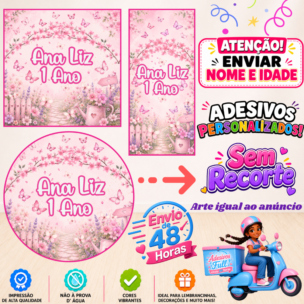 Jardim das Borboletas - 100/60/40 Adesivos Personalizados Lembrancinhas Festa Aniversário