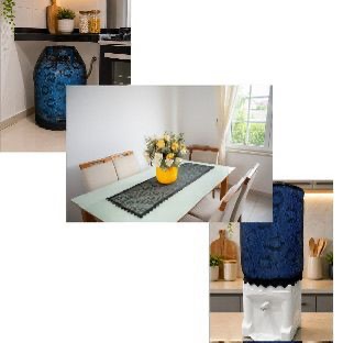 Kit Renda Preta Capa Botijão 13kg + Capa Galão 20L + Caminho Mesa 1,40x0,45 cm - Luxo e Elegancia na sua Casa
