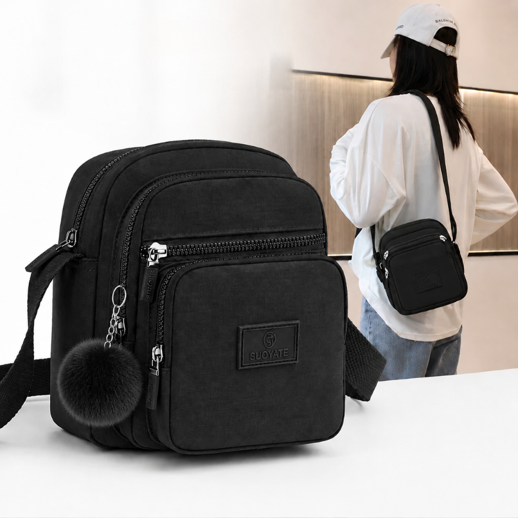 Bolsa feminina Premium impermeável Com pompom Casual mochila transversal tiracolo leve Alça Ajusavel leve 3em1 Nylon