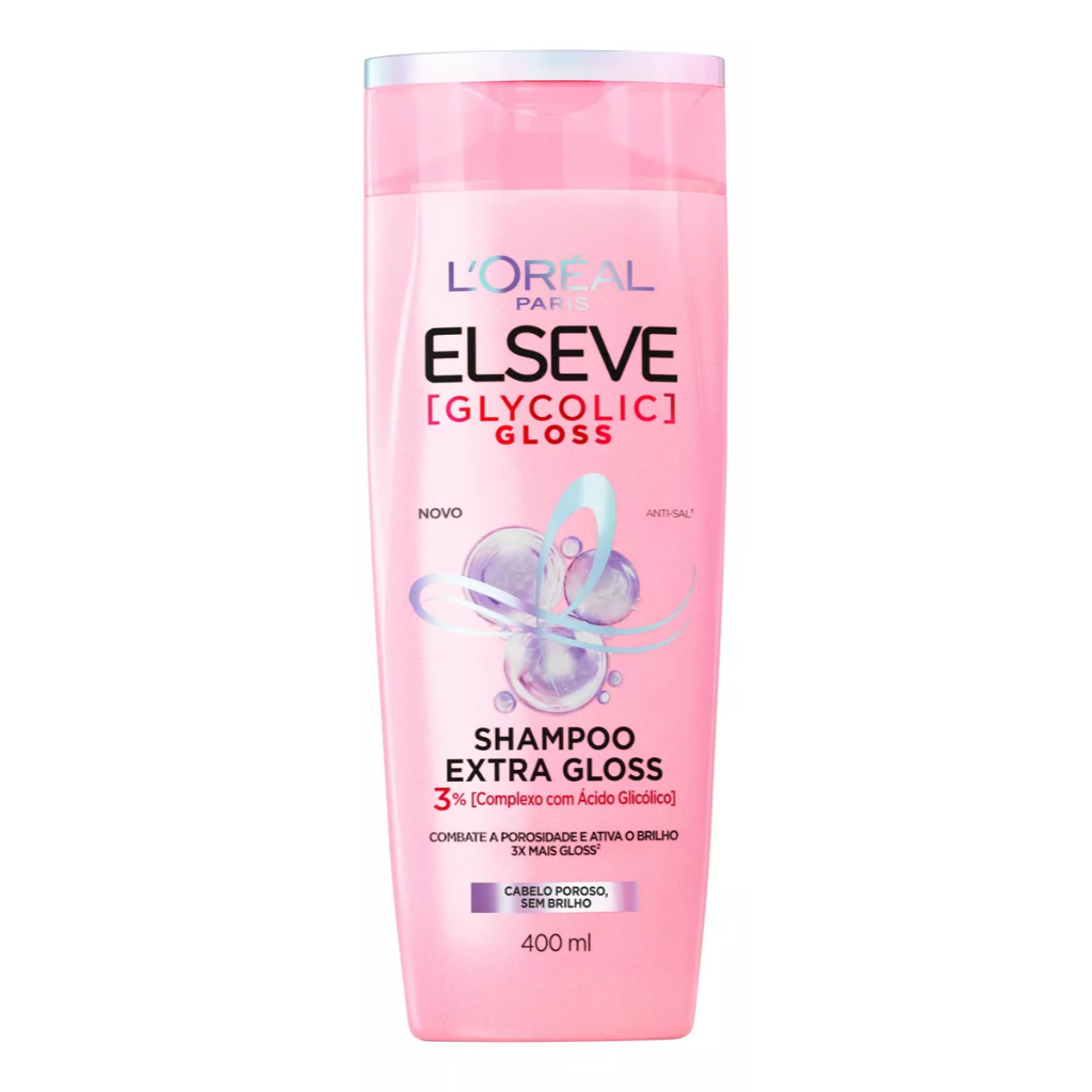 Imagem Shampoo Gloss, Limpeza Profunda e Combate a Porosidade, com Ácido Glicólico, Glycolic Gloss L'Oréal Paris Elseve, 400ml