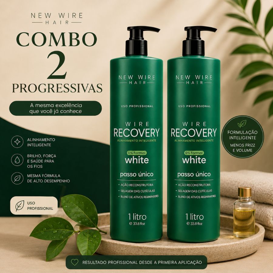 Combo 2 Progressiva New Wire Hair Recovery Liso Absoluto Sem Formol 100% Alinhamento Capilar Profissional Zero Frizz