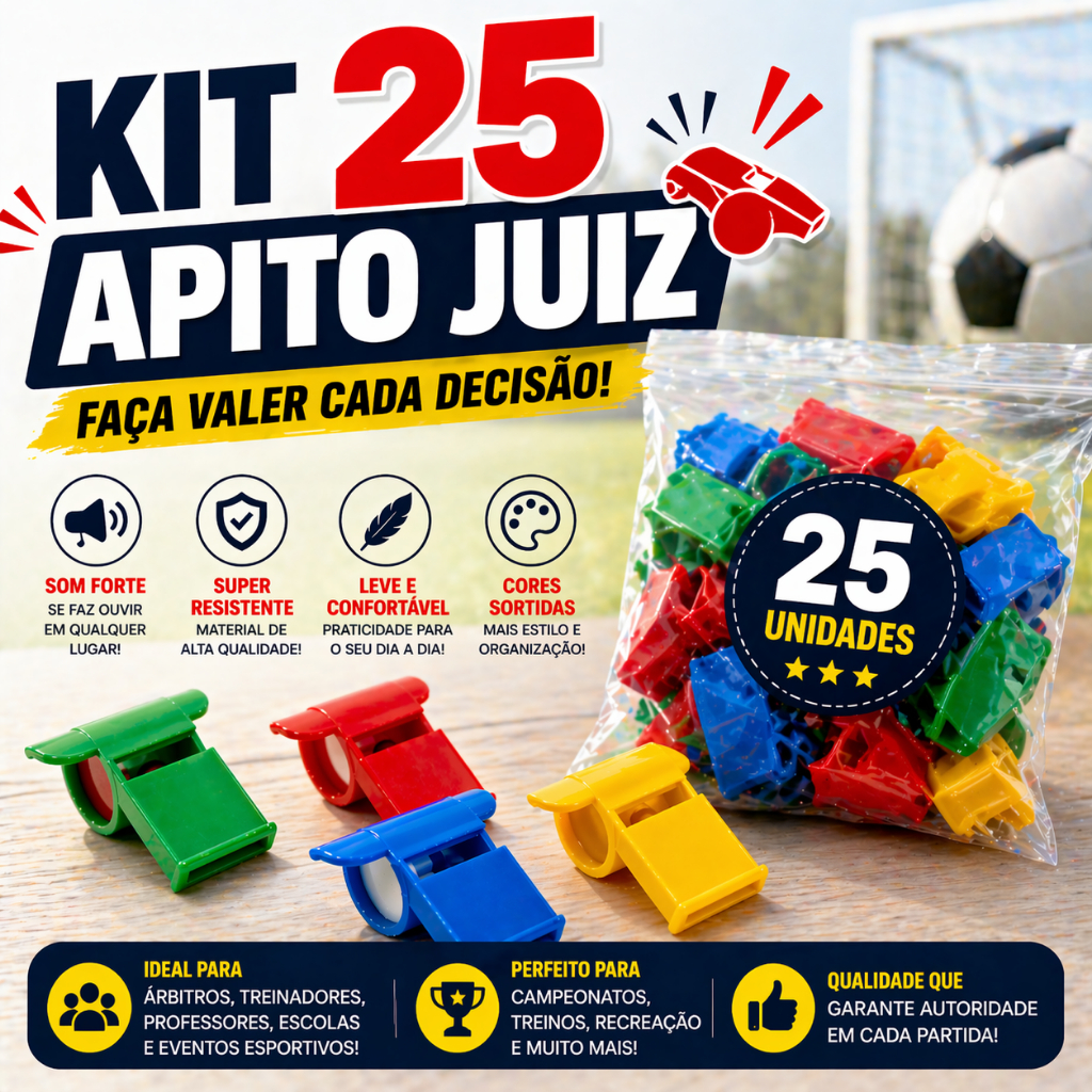 25 Apito Juiz Futebol Brinquedo Infantil Kit Festa Lembrancinha Infantil