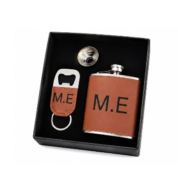Kit Cantil de Bolso Inox com Acabamento em Couro Marrom com Chaveiro