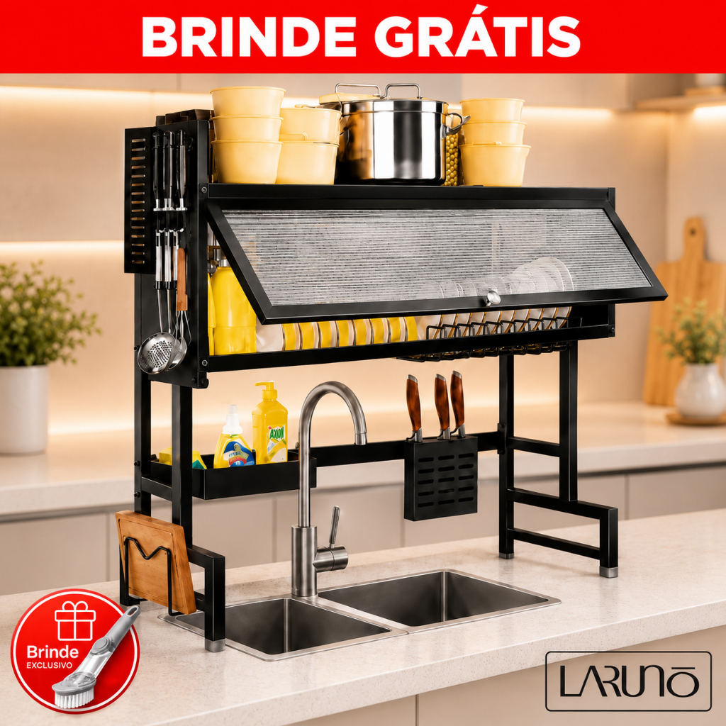 Escorredor Suspenso Prateleira para Pia de Cozinha Inox + Brinde – Organizador Premium LARUNO
