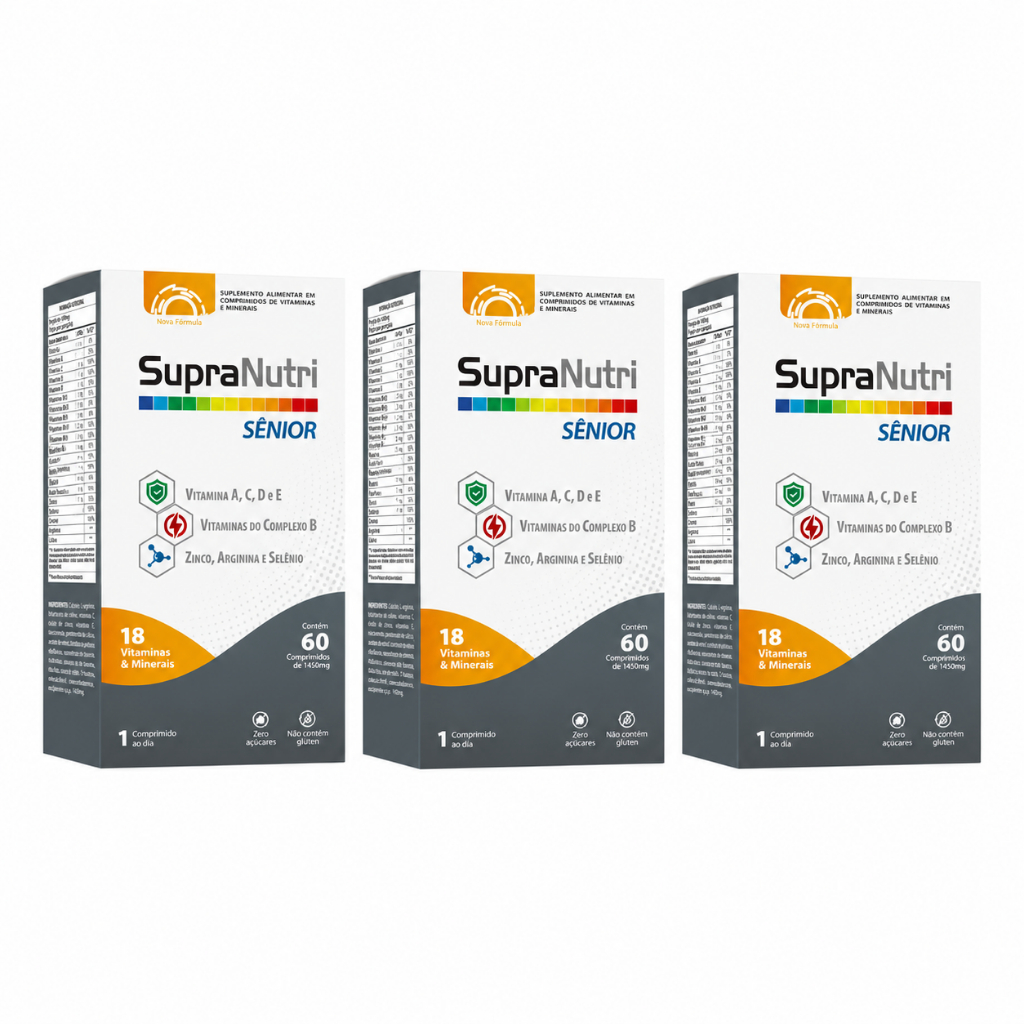 Kit 3 SupraNutri Sênior Multivitamínico Completo com Zinco, Selênio, Arginina e Complexo B