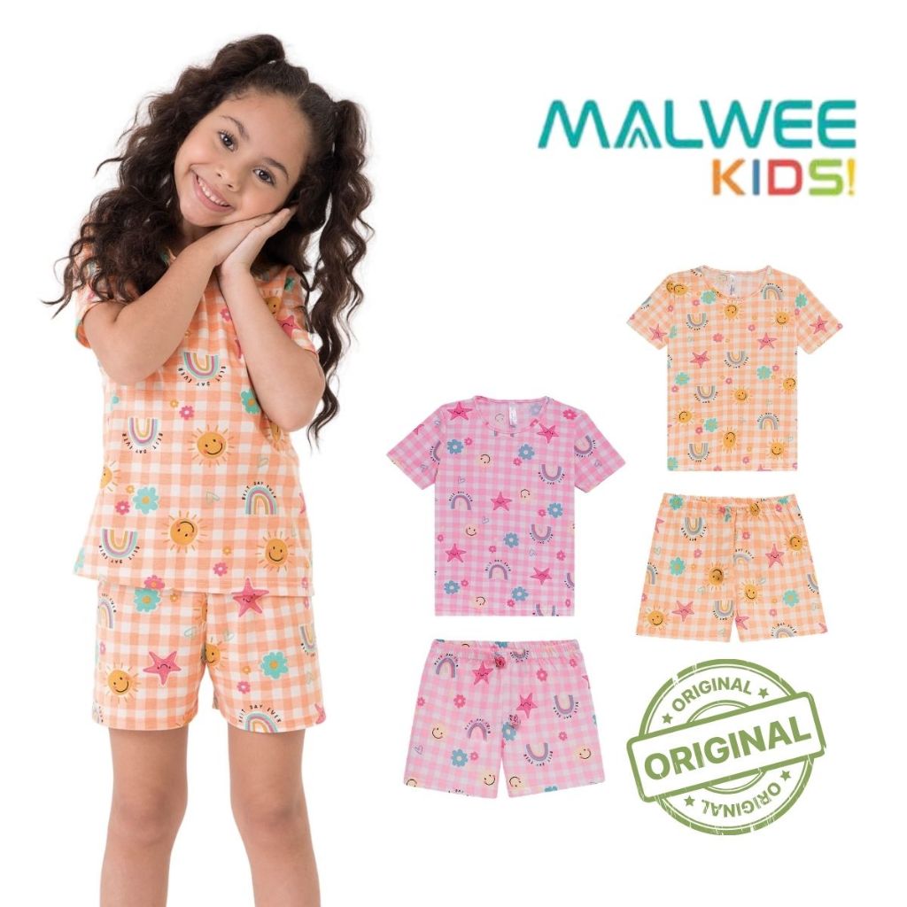 PIJAMA MALWEE INFANTIL CURTO ALGODÃO MENINA ESTAMPADO BRILHA NO ESCURO