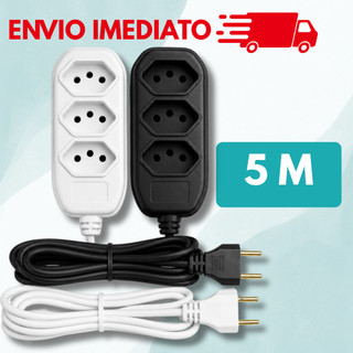 Extensão elétrica de 5 metros bivolt 110v/220v preta 3 pinos 10A padrão brasileiro NBR 14136