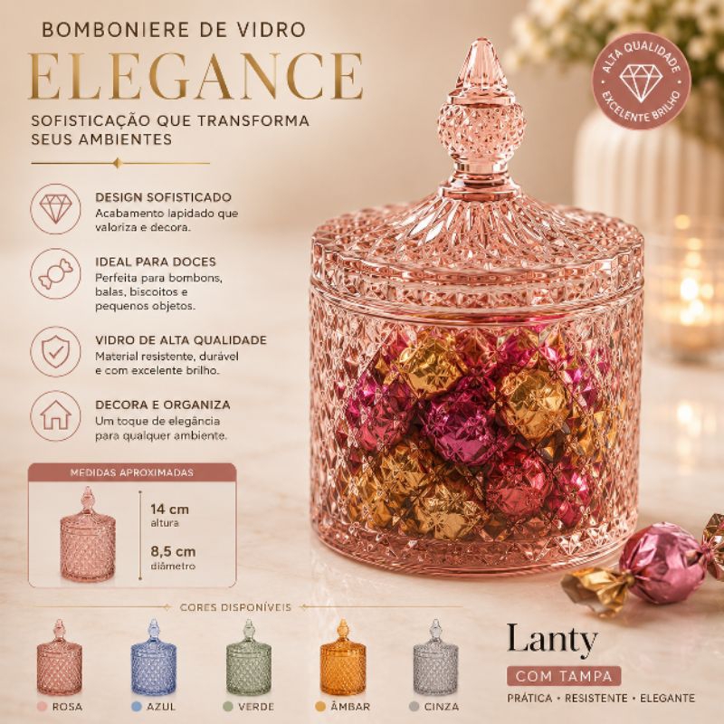 Bomboniere de Vidro com Tampa Shiny – Lanty Doces Mesa Cozinha Utensílios Utilidades Domésticas Louça Biscoitos