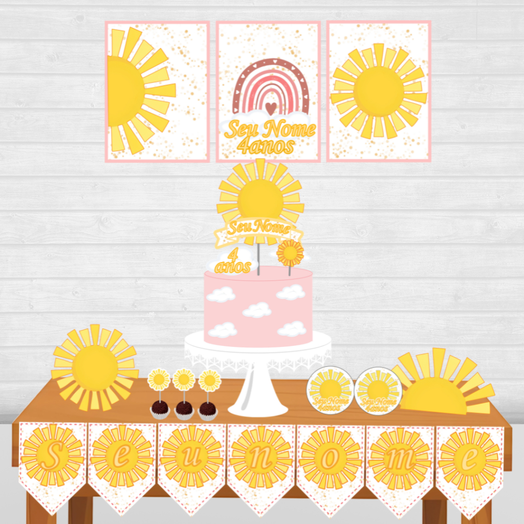 Kit Festa Primeira Volta ao Sol Rosa personalizado/mesversário aniversário/ Lembrançinha 47 itens