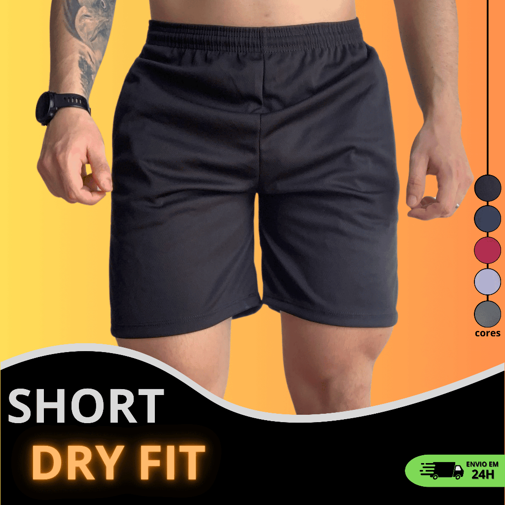 Short Masculino Dry Fit Academia Corrida Treino Bermuda Básica Esportiva Elastano Leve Confortável