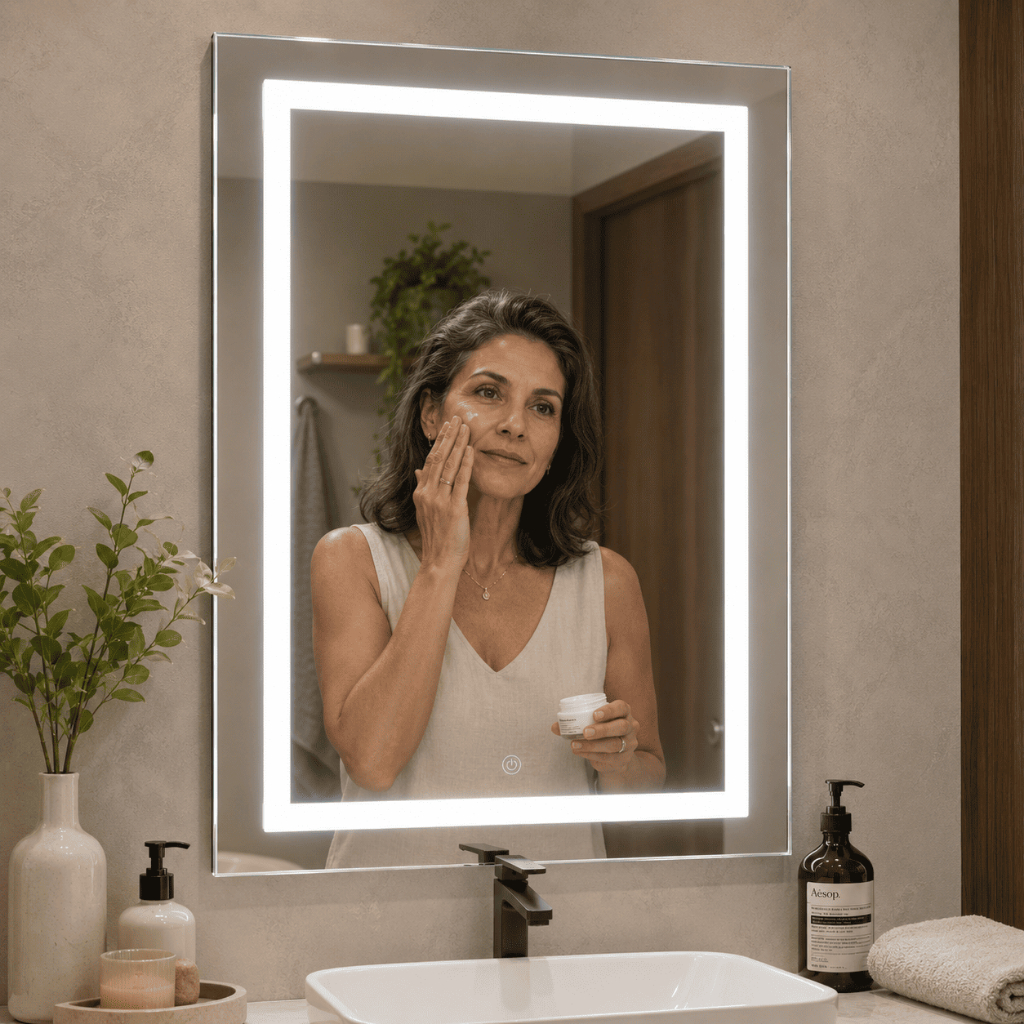 Espelho de Led Touch 50x80cm Retangular Espelho de Banheiro Espelho para Maquiagem Selfie 3 Cores