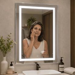 Espelho de Led Touch 50x80cm Retangular Espelho de Banheiro Espelho para Maquiagem Selfie 3 Cores