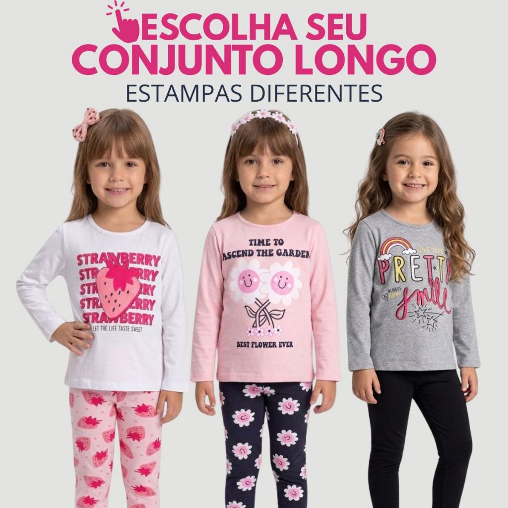 Conjunto Infantil Longo de Menina Estampado Blusa e Legging Cotton de Inverno - Escolha Sua Estampa