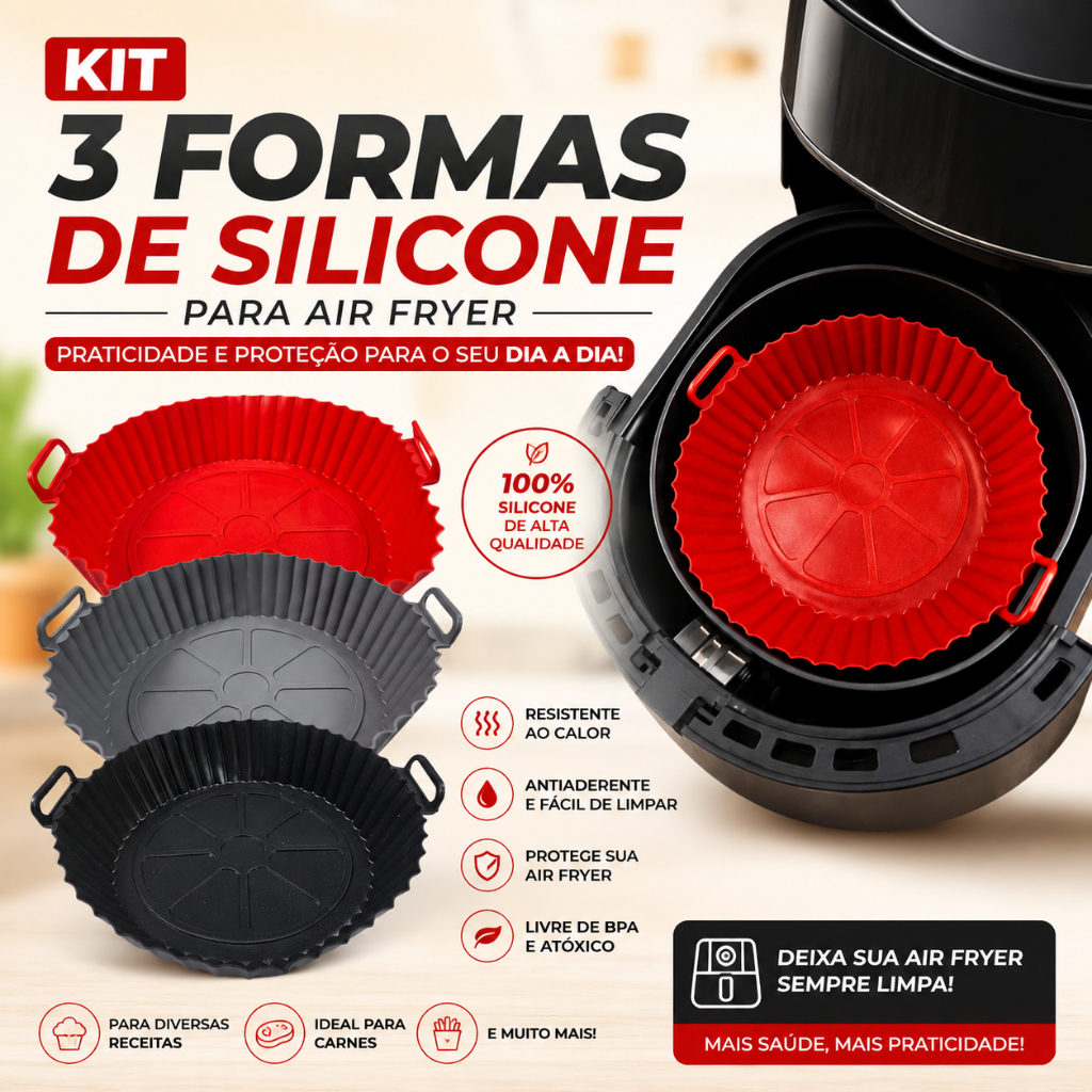 Kit Air Fryer 3 Forma De Silicone Fritadeira Elétrica Forno