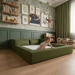 Cama Montessoriana Casal Aconchego 100% Espuma Verde Militar Keiko