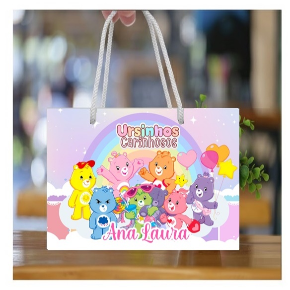 Sacola M Personalizada Surpresa Ursinhos Carinhosos / Lembrança de Aniversário / Qualidade Premium com Brilho