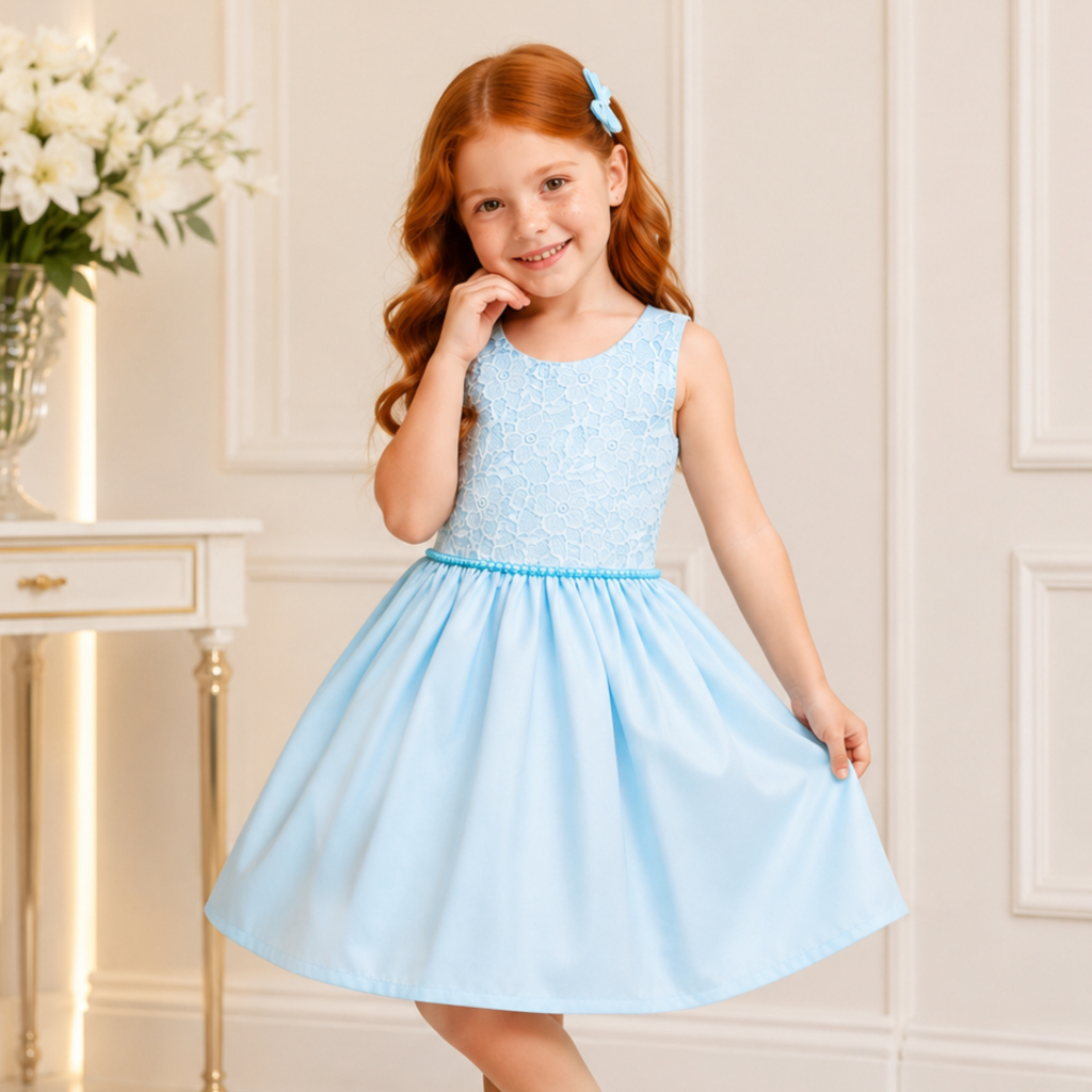 Vestido Infantil Azul Claro Luxo Menina Festa Daminha Casamento Formatura ABC Batizado