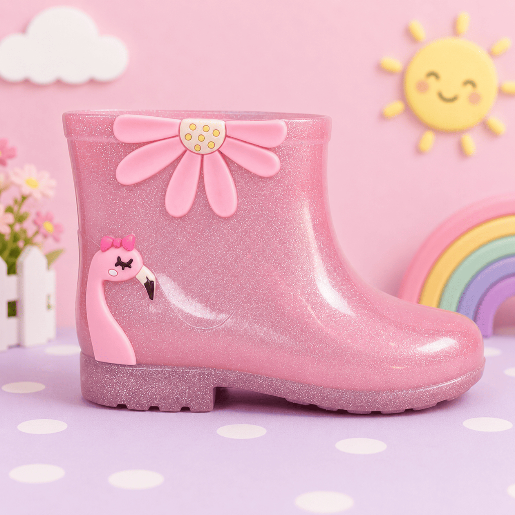 Galocha Infantil Menina Bota de Chuva Feminina Antiderrapante Impermeável Confortável Leve Flor Brilho