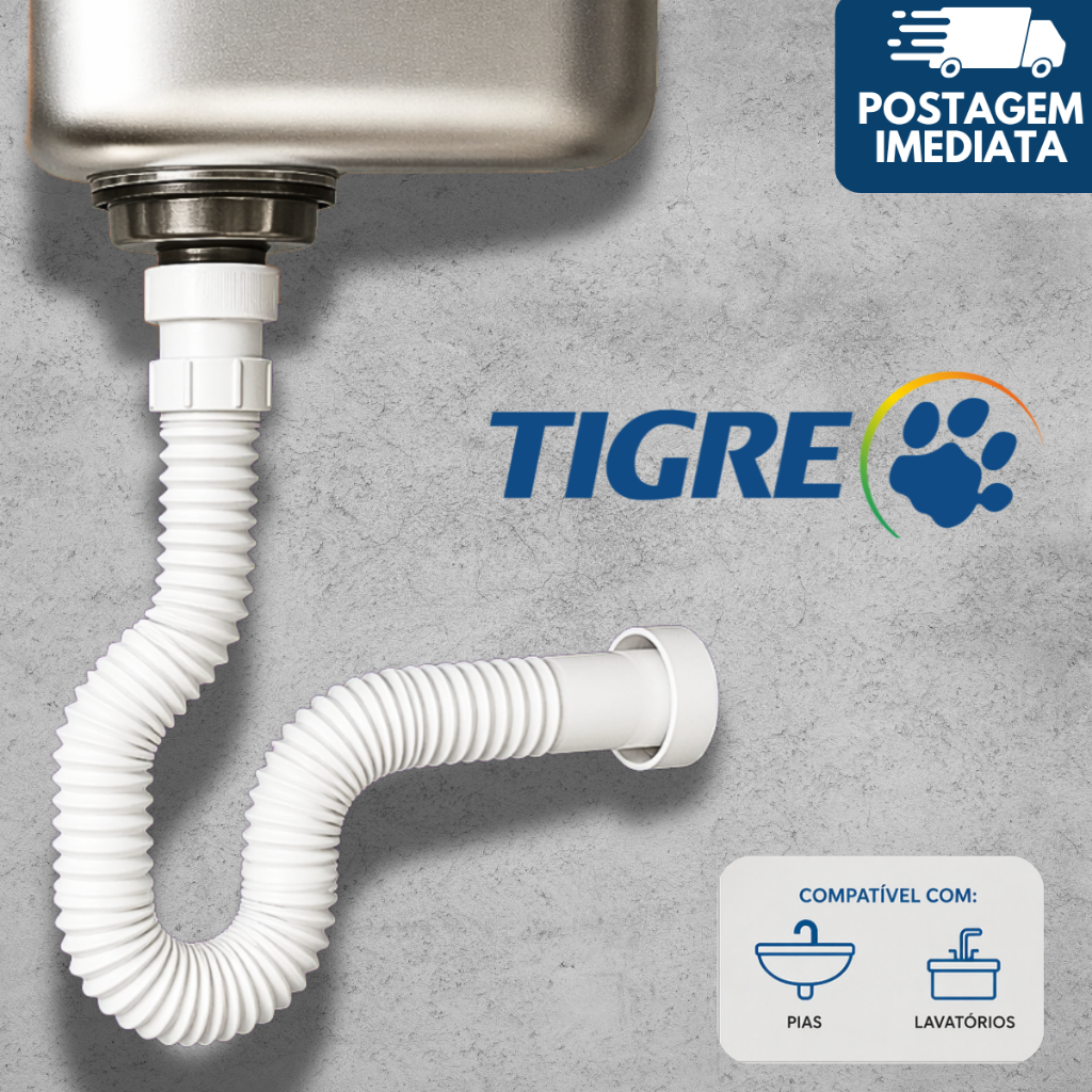 Sifão Universal Flexível Tigre para Pia, Cozinha, Tanque, Lavatório