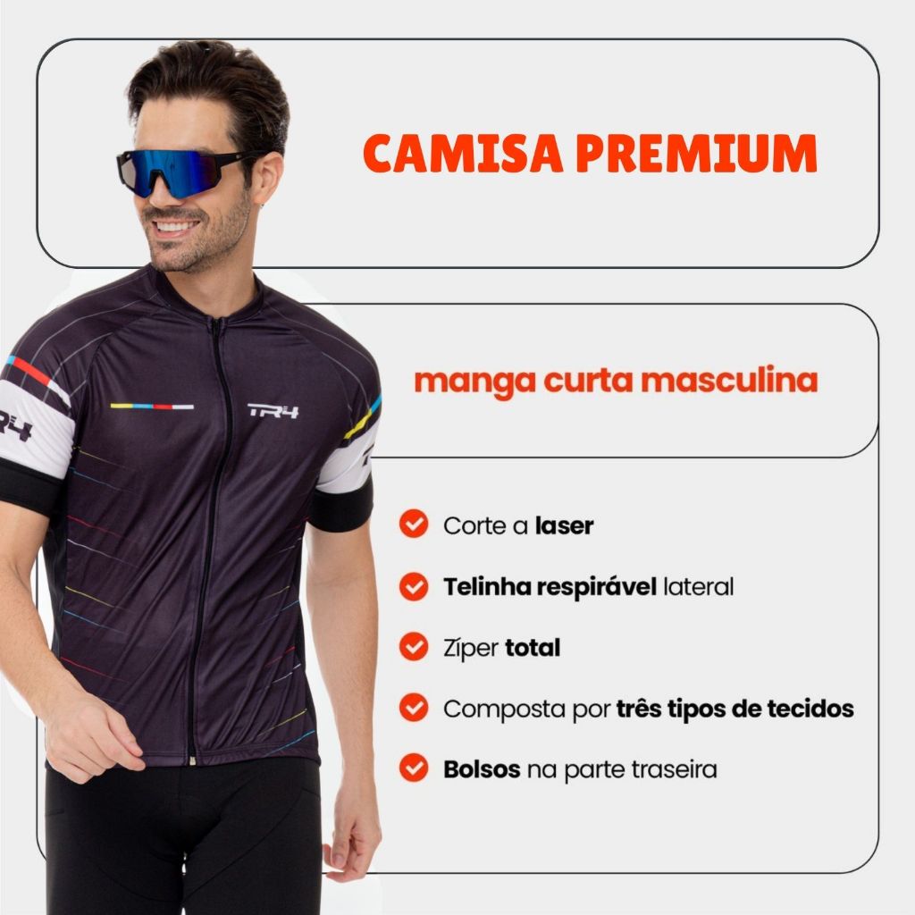 Conjunto Ciclismo Masculino Kit Camisa Manga Curta Proteção Uv Bermuda Short Forro Espuma Bike · foto 2