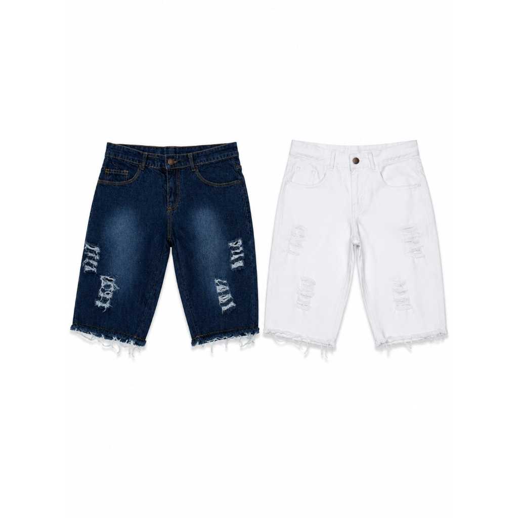 Kit 2 shorts Jeans Masculino Rasgado Barra Desfiada Bermuda Da Moda