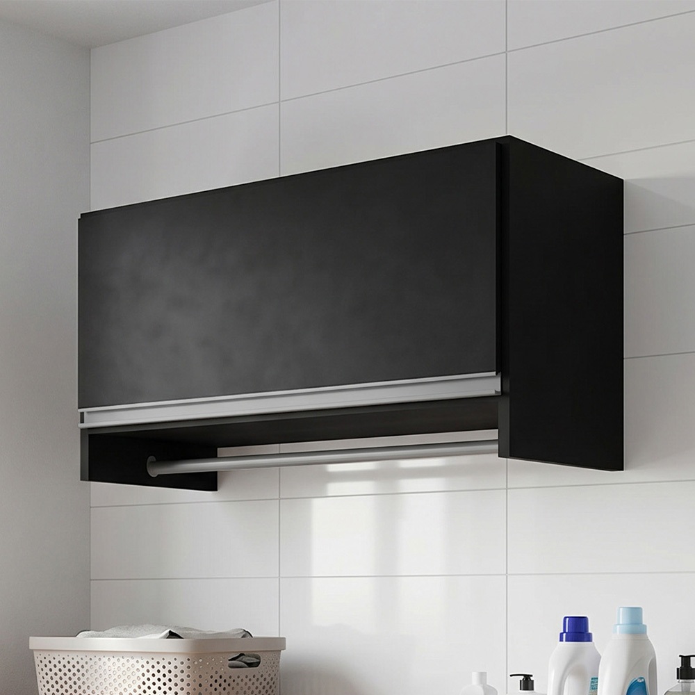 Armário Multiuso Aéreo Cabideiro Grécia L03 Preto - Lyam Decor