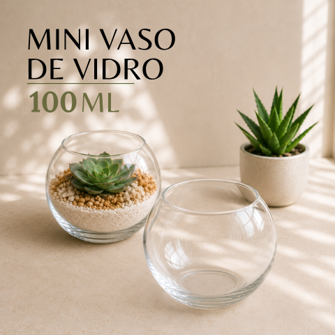 Kit 12 Mini Vaso de Vidro 100ml Castiçal Redondo Decoração Organização Vasinho Mesa Plantinha