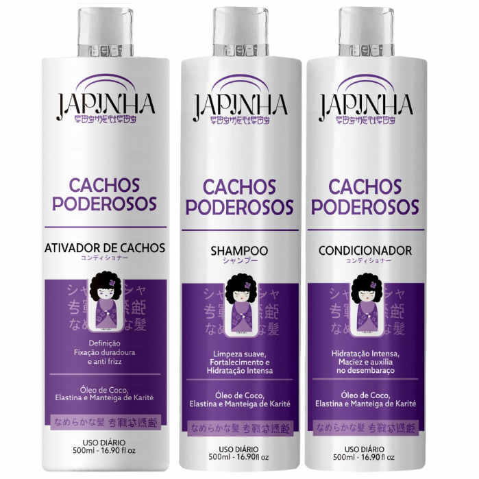 Kit Ativador + Shampoo e Condicionador 👩🏽‍🦱 Cachos Poderosos | Japinha ⛩️