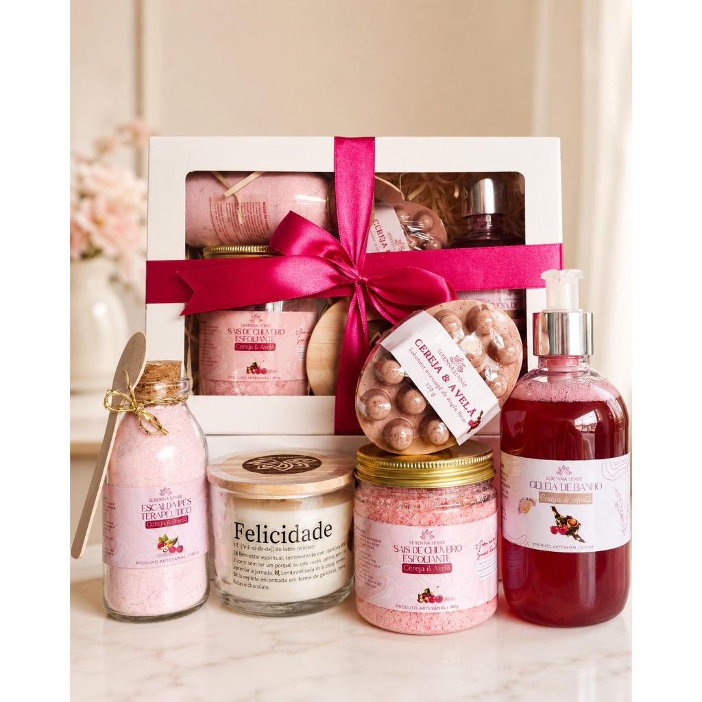 Kit presente SPA com Vela + Geleia de banho + Sais de banho + Escalda pés + Sabonete Massageador