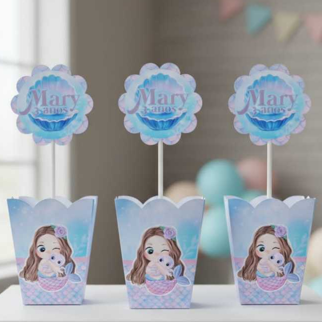 Centro de mesa cachepô personalizado| Sereia Cut baby |decoração festa mesa de convidados| lembrancinhas