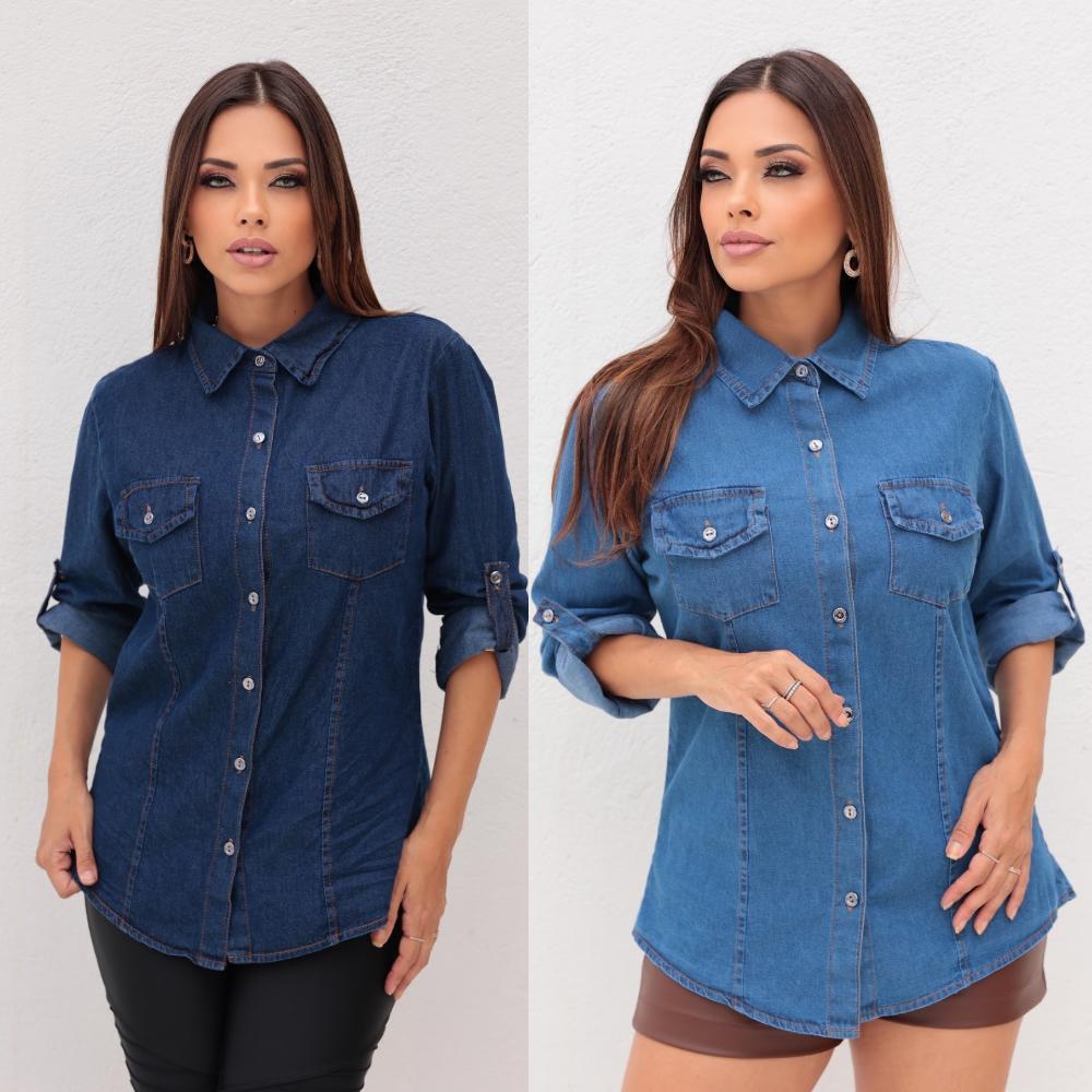 CAMISA TRADICIONAL FEMININA MANGA LONGA JEANS