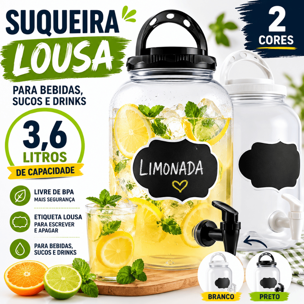Suqueira Lousa 3,6L Para Bebidas Sucos Drinks Eventos Festa Churrasco Mesa Decoração Moderna