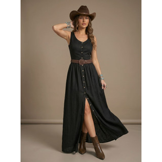 Vestido Longo Country Western Festa De Barretos Rodeio Peão Com Botões