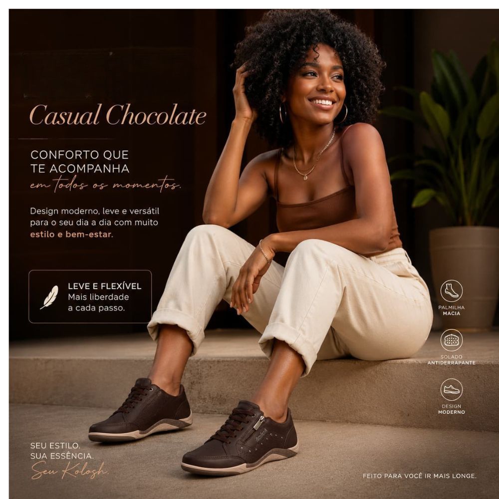 tenis feminino kolosh casual com ziper chocolate