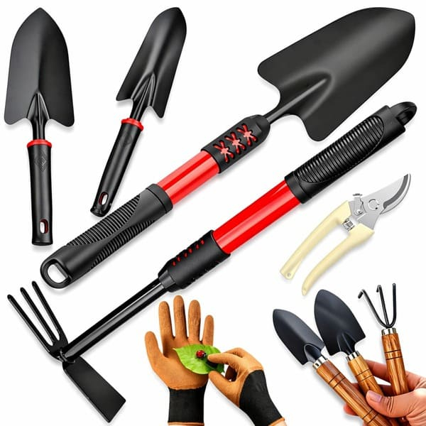 Kit 9 Peças Para Jardinagem Enxadinha e Pá Extra Grande 2 Pás Grandes Tesoura de Poda Luva Confortável e Kit Para Vasos
