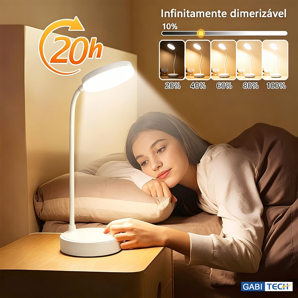 Luminária De Mesa Abajur Recarregavel Led USB Portátil Sem Fio Lâmpada Para Quarto