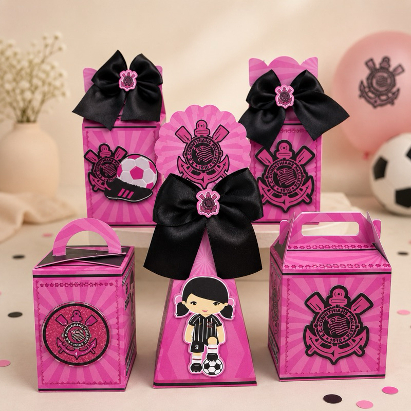 KIT PEGUE E MONTE-CORINTHIANS ROSA 2-Lembrancinhas Personalizadas- Kit festa- Aniversário-Caixinhas Personalizadas-Festa