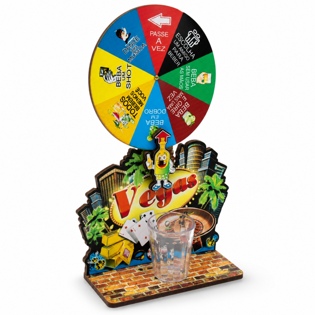 Jogo Roleta de Bebidas Vegas MDF com Copos para Shot Tequila Festa Bar Diversão Amigos decoração — imagem 2 de 2