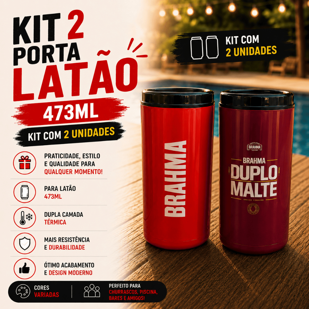 2 Porta Lata 473ml Suporte Cerveja Latão Brahma Duplo Malte Termicos