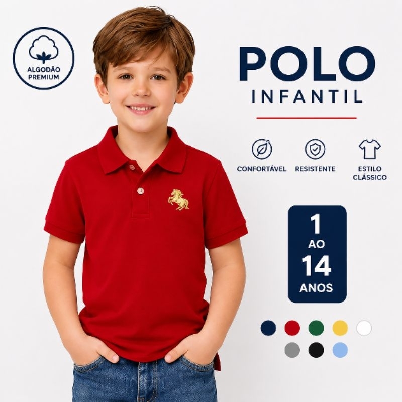 Camisetas gola polo infantil juvenil menino aplique em dtf (HORSE)