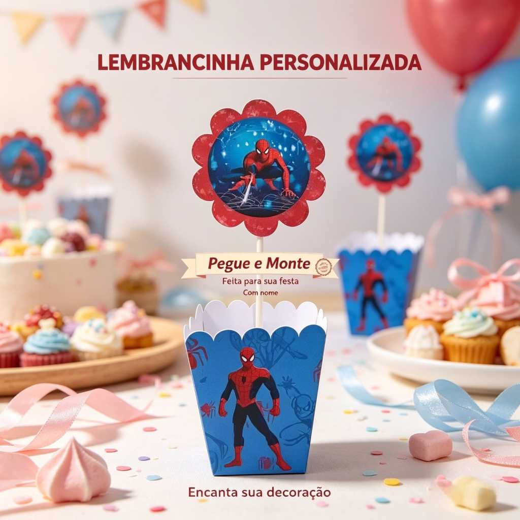 Centro de Mesa Cachepô Personalizado Homem Aranha Festa Infantil, Lembrancinha Criativa