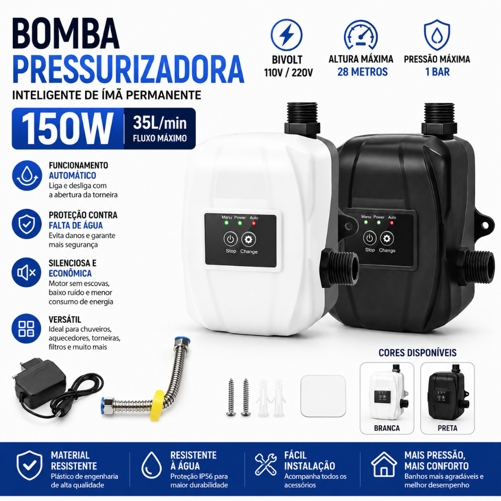 Minibomba Pressurizado Água Automatica 150w 35l/min 110/220v