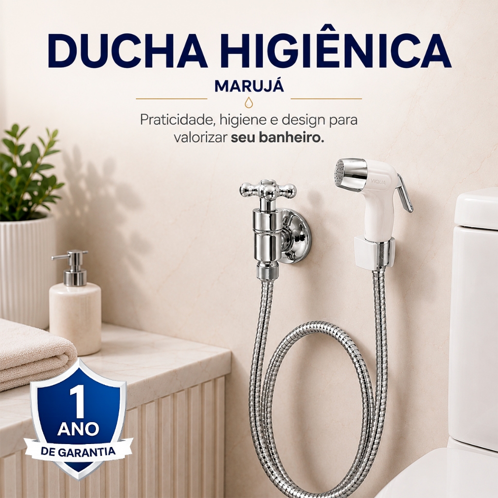 Kit Ducha Higiênica Viqua Chuveirinho Higiênico Luxo Chuveiro Higiênico Banheiro Cromado Branco ABS