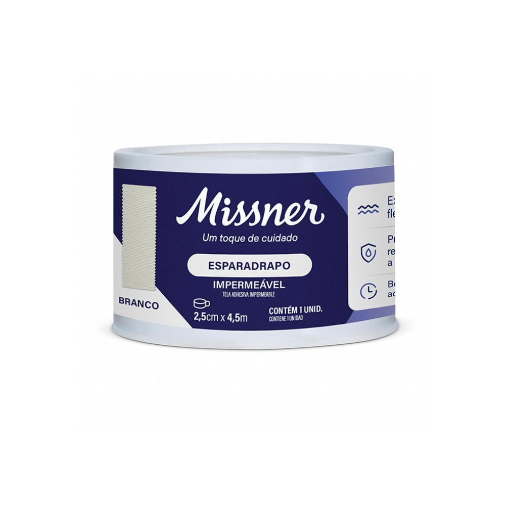 Esparadrapo Impermeável Branco 2,5cm X 4,5m Missner - Kit 18 Rolos